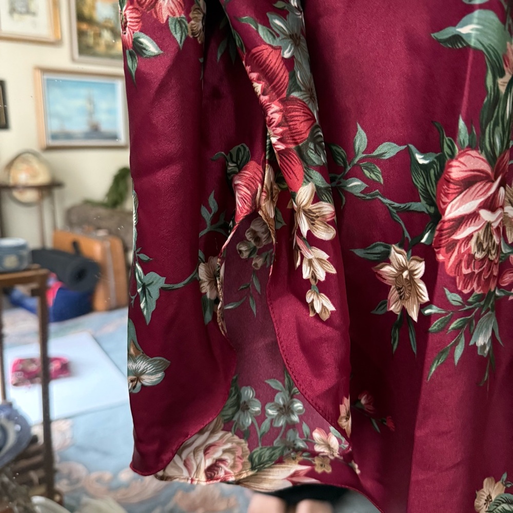 Dentelle 80s Vintage Magenta Floral Satin Lingerie w/ Hanger & Bag Made in USA - Picture 5 of 11